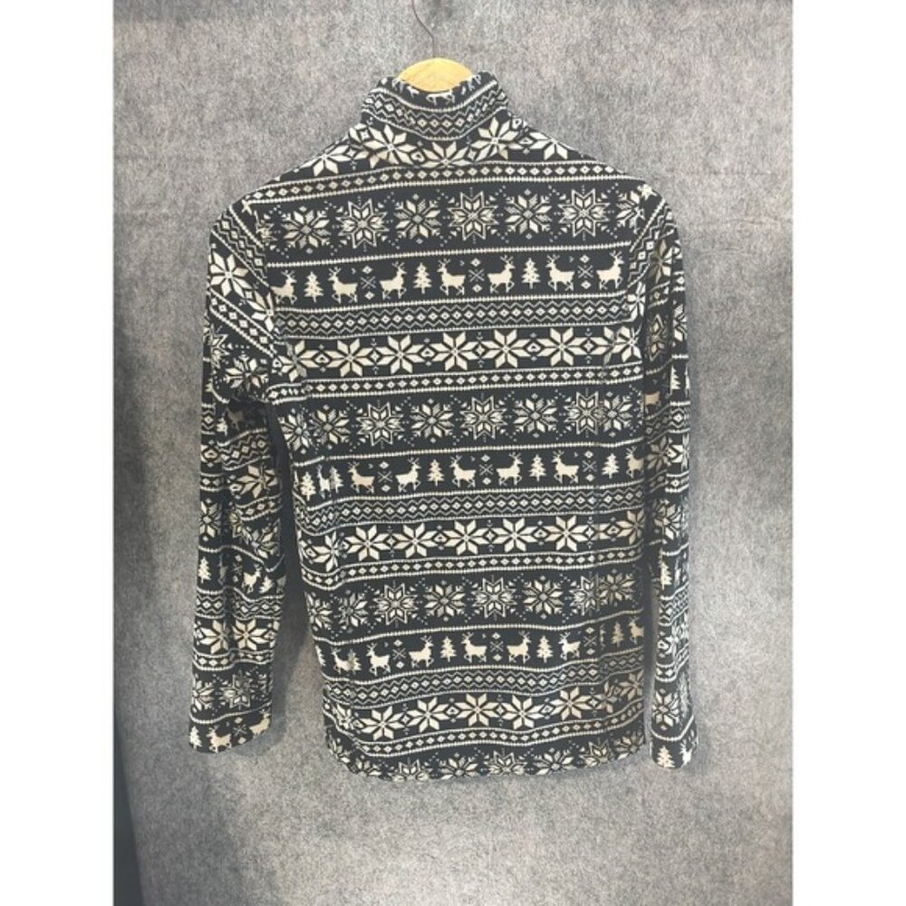Land's End 1/4 Zip Pullover Fleece Women's Size XS Black & White Holiday Pattern - Picture 2 of 6